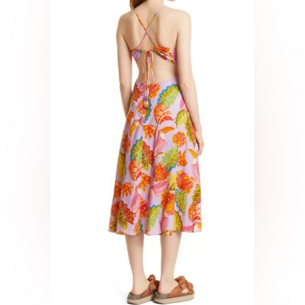 Farm Rio NWT Lilac Beaks & Bananas Midi Dress - Picture 4 of 8